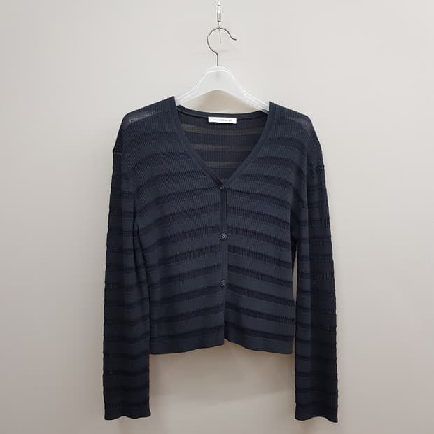 한섬 더캐시미어 2023 시스루 스트라이프 브이넥 가디건 90사이즈