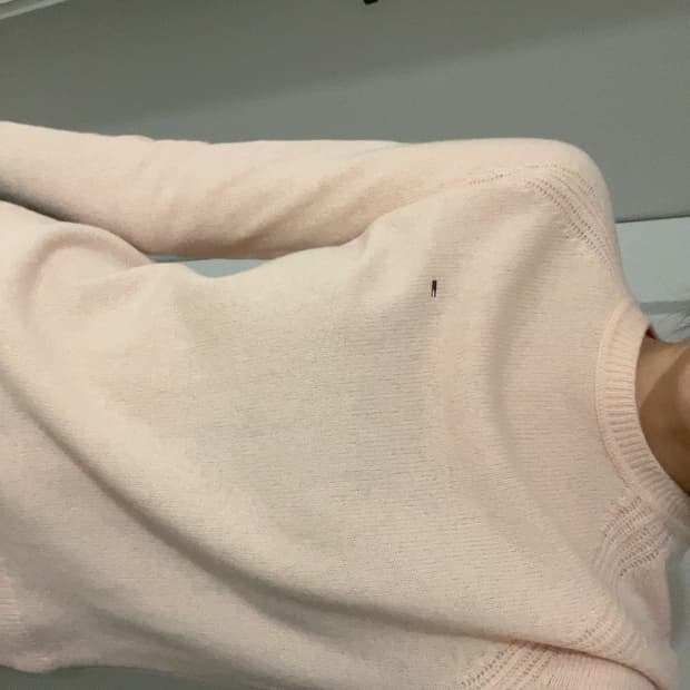 타미힐피커 여성 미니멀 라운드넥 울 니트 핑크