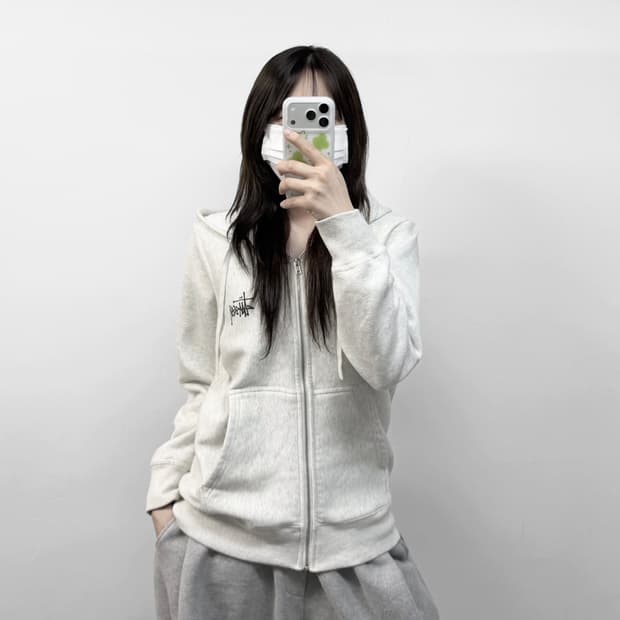 스투시 베이직 로고 후드집업 그레이