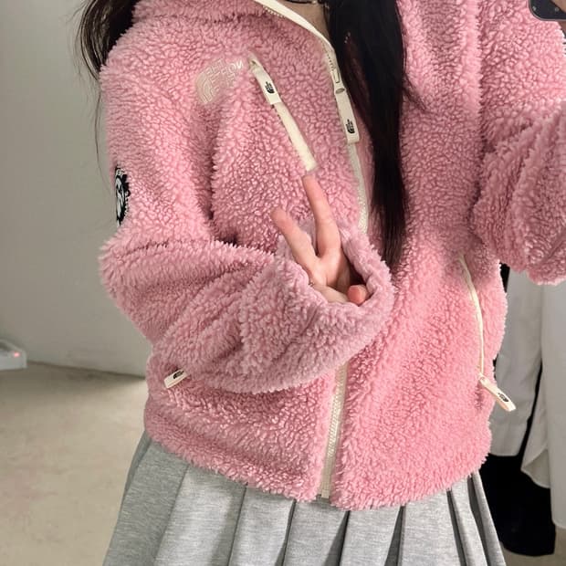 노스페이스 베이비핑크 플리스 후드집업 