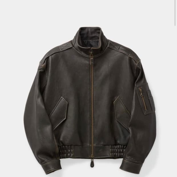 택포52) 쿠어 빈티지 쉘터 넥 카라 레더 자켓 L