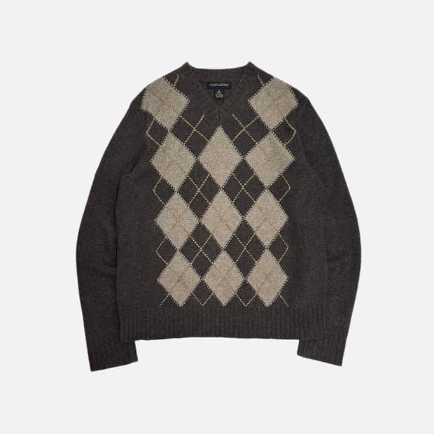 바나나리퍼블릭 울 캐시미어 브이넥 아가일 니트