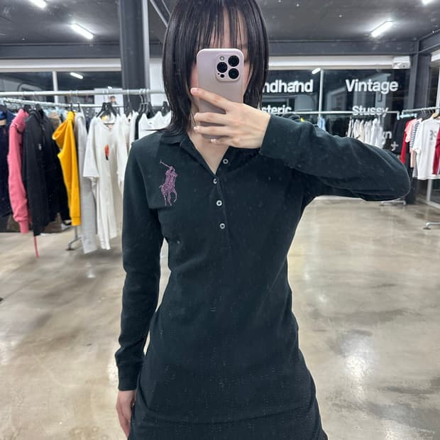 폴로 큐빅 핑크 빅포니 희귀 블랙 긴팔 원피스