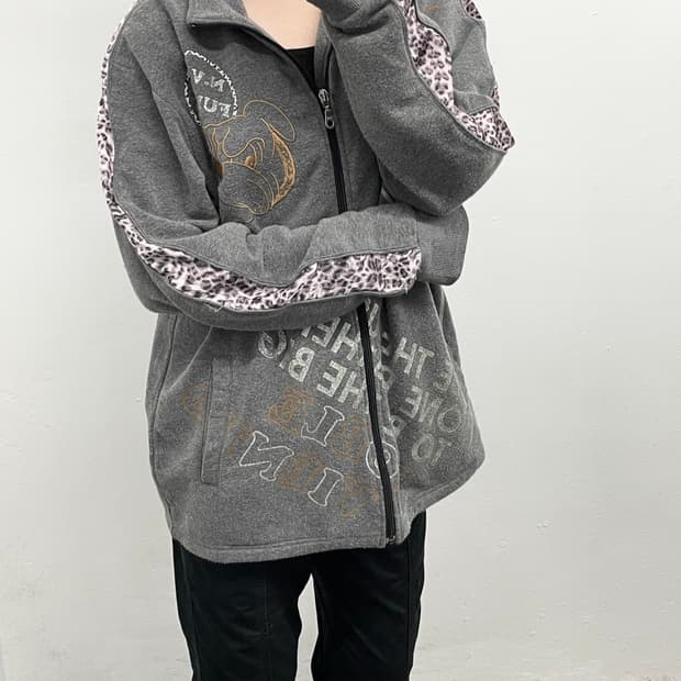 y2k 갸루 불독 레오파드 루즈 집업