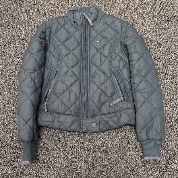 타미힐피거 여성 퀄팅 패딩 자켓 다크그린 XS