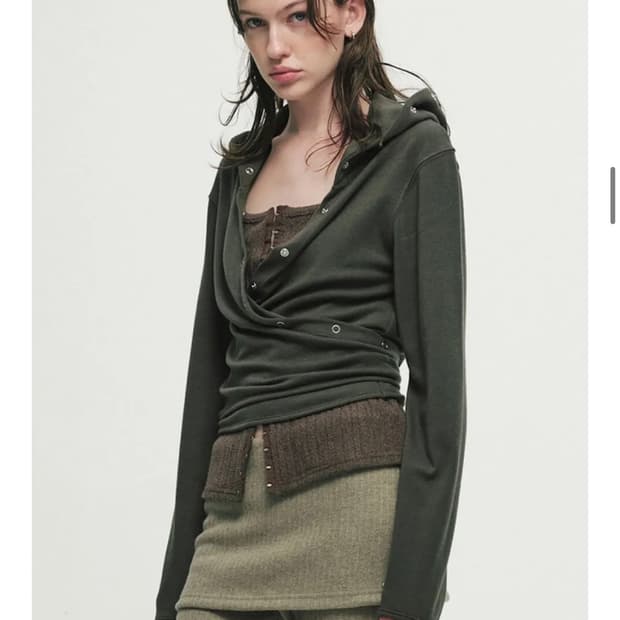 세릭 랩 후드 가디건 카키