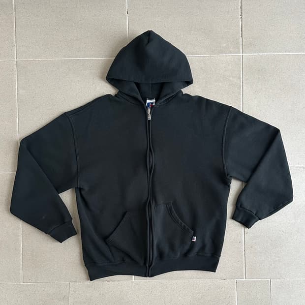 90s 빈티지 러셀 후드집업 블랙 L