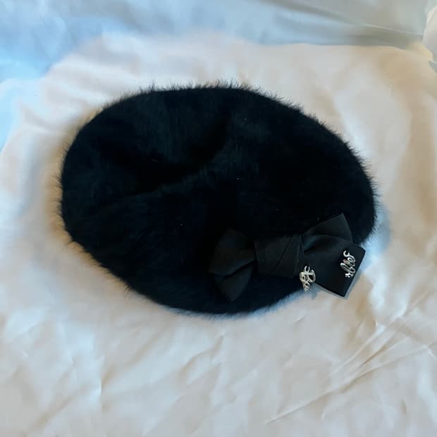 일본빈티지 Barlie 라떼갸루 하구미모리걸 앙고라 리본베레모