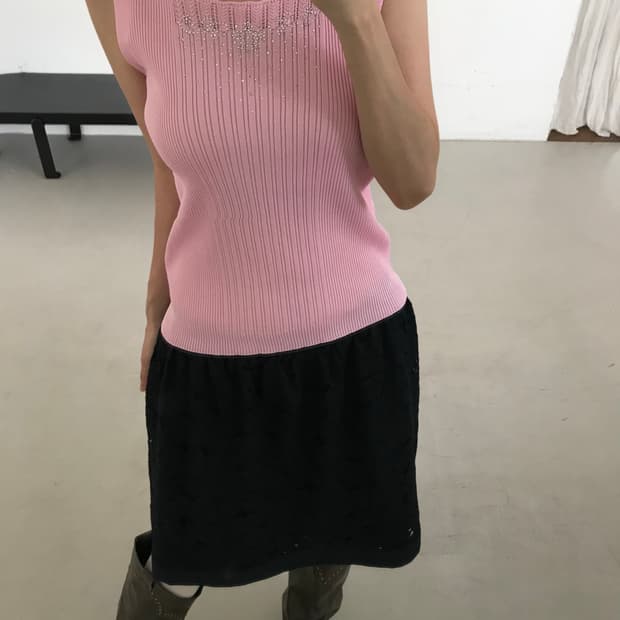 vintage Pink Beaded Sleeveless Top