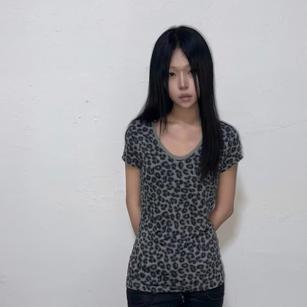 Leopard pattern v-neck tee