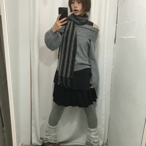 🐈‍⬛그레이 오프숄더 코디 세트 🐈‍⬛