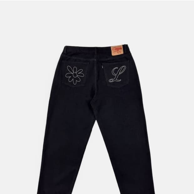 (XL) 라브로스 빅 스티치 데님  진  팬츠 블랙 labros