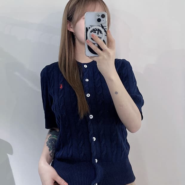폴로랄프로렌 레드포니 네이비 케이블 반팔 가디건