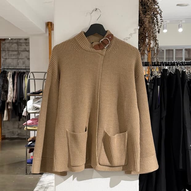 폴로 랄프로렌 브라운 메리노 울 립니트 숄 케이프