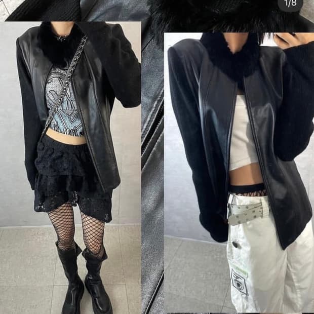 레더 배색 니트 자켓