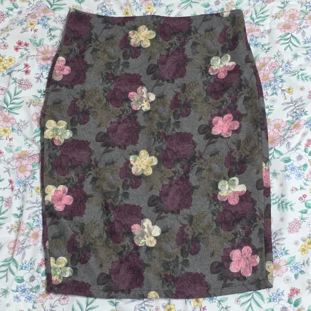 일본빈티지)플로럴 고전모리걸st 고딕로리타 로맨틱 로즈 모직 미디스커트