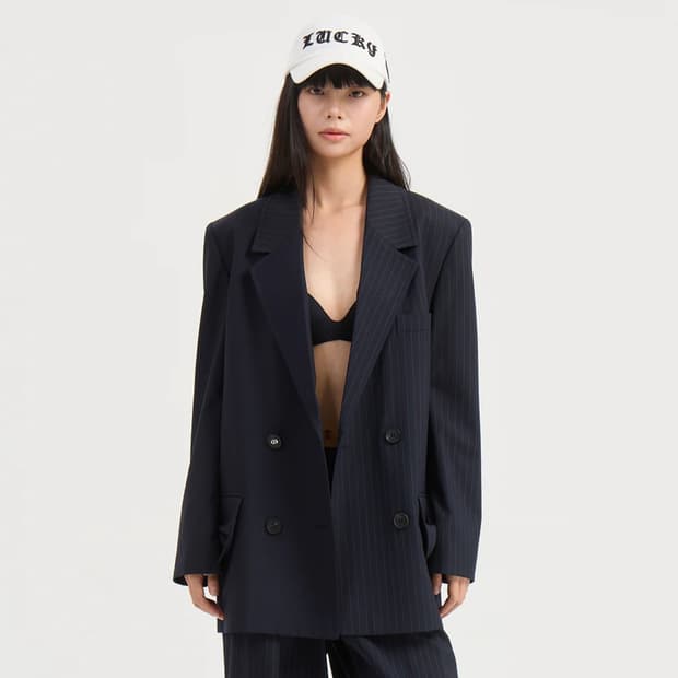 럭키슈에뜨(LUCKYCHOUETTE) 스트라이프 더블자켓 프리 새상품