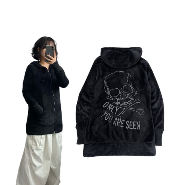 LAZY DAISY 제팬 스컬 해골 락 펑크 플리스 후드집업