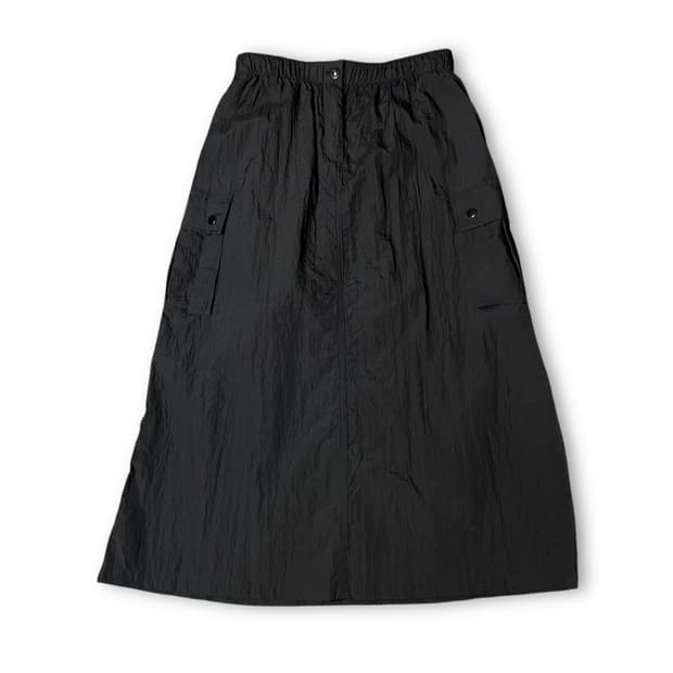 (밴딩) 빈티지 블랙 나일론 롱 스커트