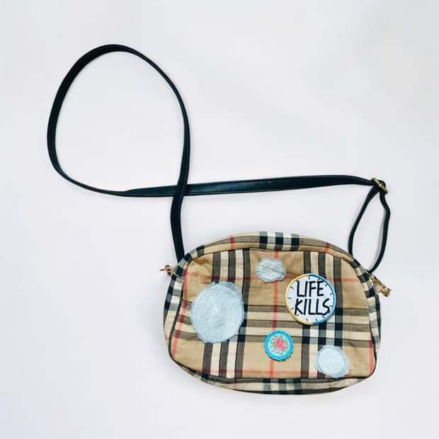 핸드메이드 와펜 체크 패턴 크로스백