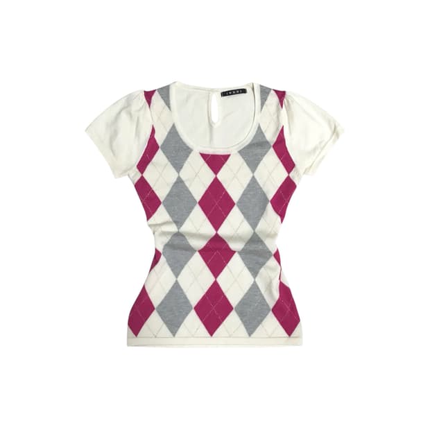 ingni 잉그니 아가일 니트 반팔 탑 로걀