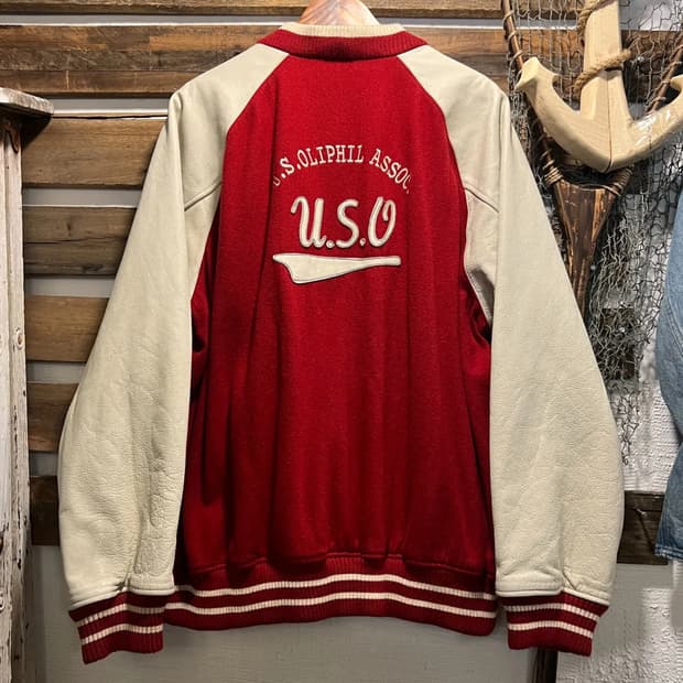 [2XL]90's USA 빈티지 OLIPHIL 유니버시티 레드 바시티자켓