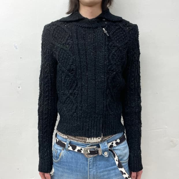 asymmetric gray knit jacket