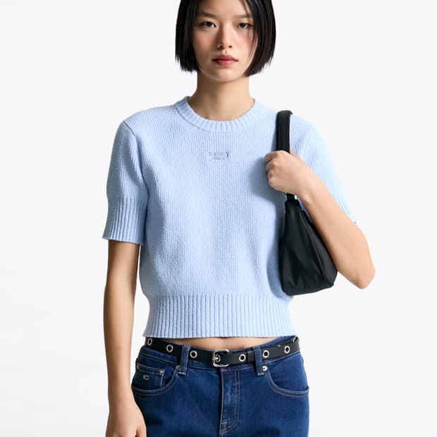 타미진스 Tommy jeans 스카이블루 부클 반팔 니트 XS