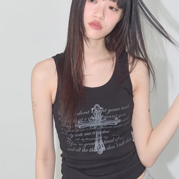 팬시클럽 프론트 크로스 슬리브리스 블랙