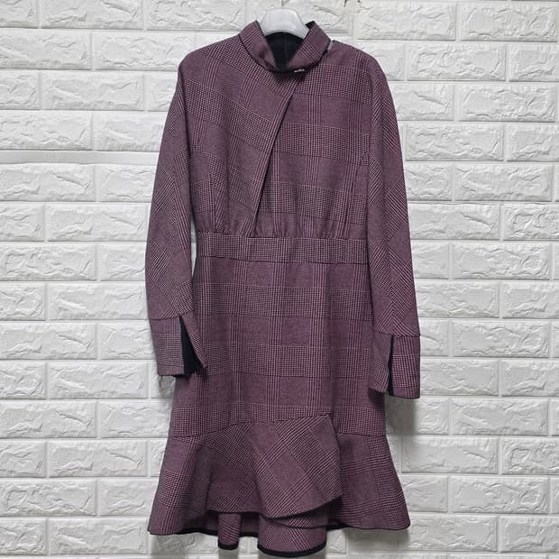 잇미샤 퍼플 체크 프릴 원피스  M