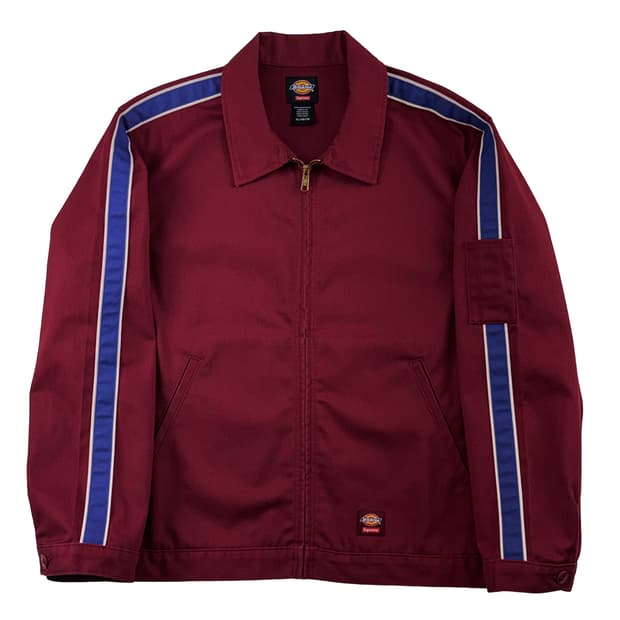 슈프림 x 디키즈 스트라이프 아이젠하워 자켓 마룬