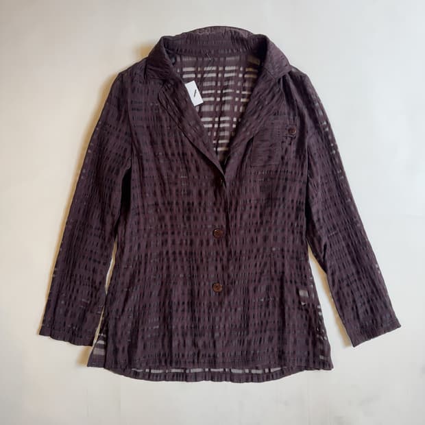 Brown Sheer Plaid Blazer Shirt