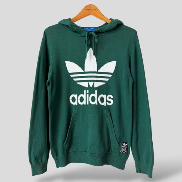 (S-M)아디다스 빅로고 코튼 니트 후드