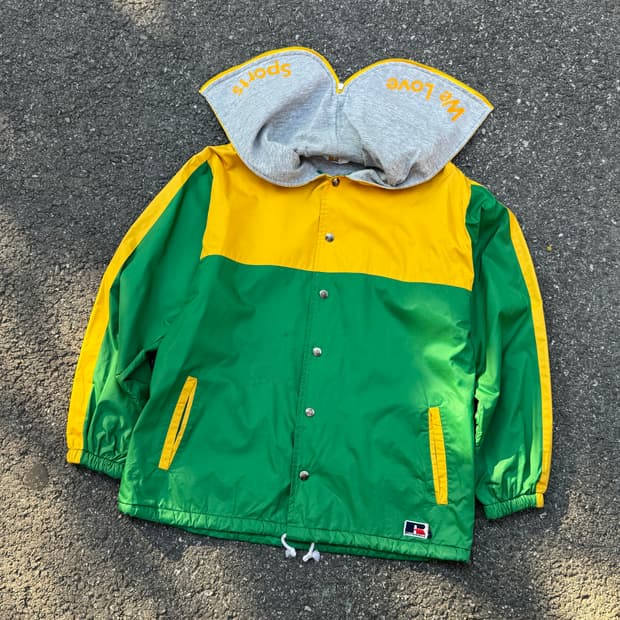 90s 러셀 컬러블록 후드 나일론 자켓 