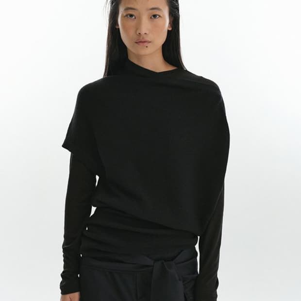 repos 언발 오프숄더 니트 블랙