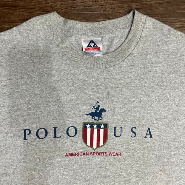 90s-00s AAA Polo USA 프린팅 빈티지 반팔티 그레이