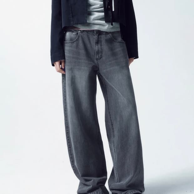 로우 웨이스트 와이드 진 ASH GREY