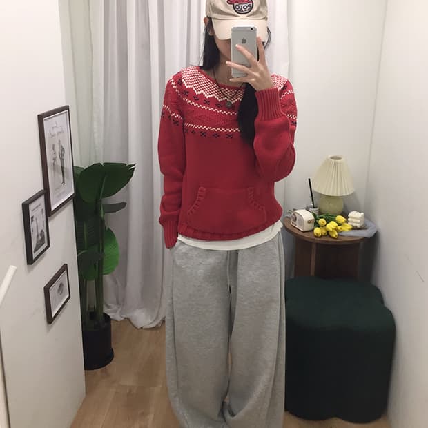 여성 폴로 노르딕 니트 스웨터 95