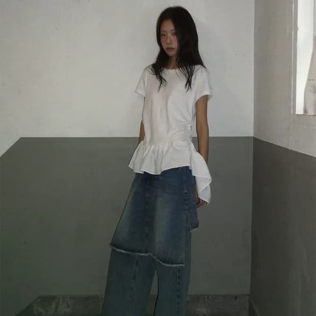 렌세 데님 스커트 팬츠 s