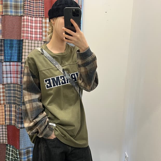슈프림 체크 패턴 그린 롱슬리브