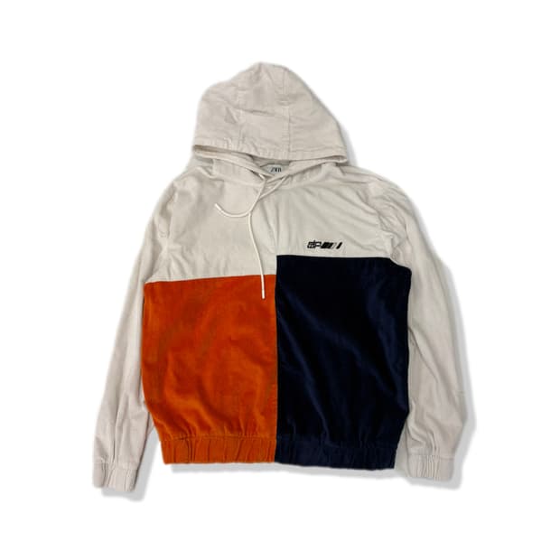 zara color block corduroy hoodie