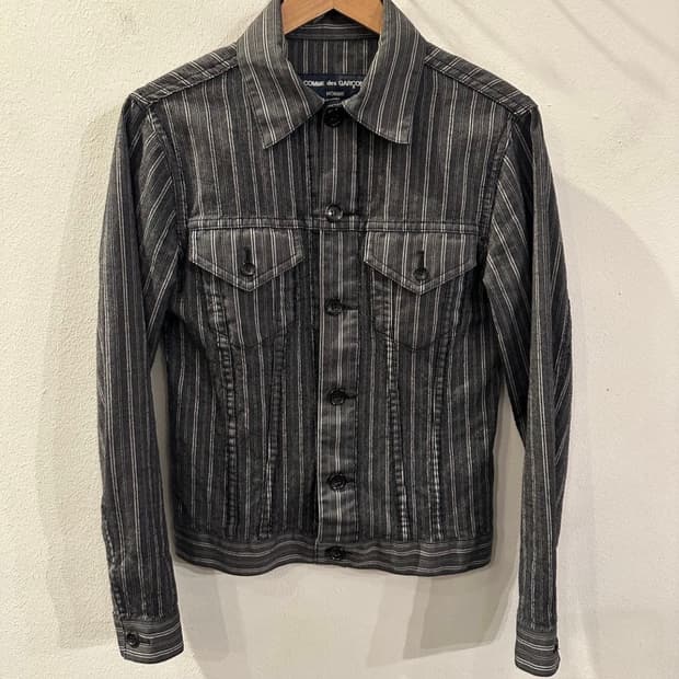 꼼데가르송 옴므 체인 봉제 스트라이프 트러커 자켓