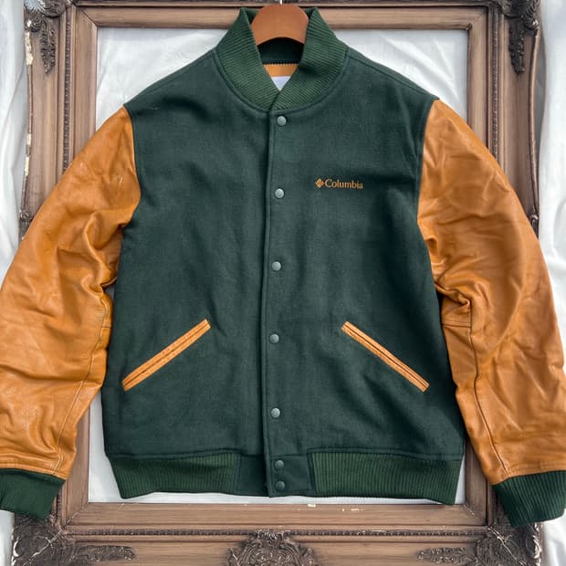 Columbia 레더 슬리브 바시티 자켓 (소가죽)