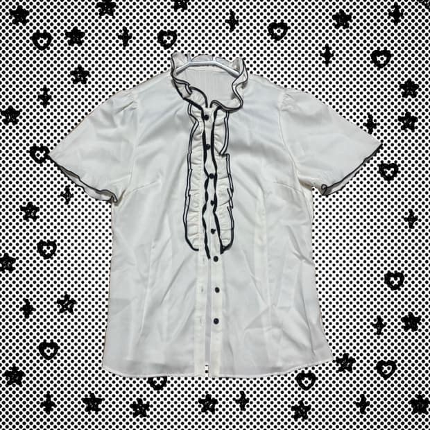 로걀 리본 반팔 블라우스