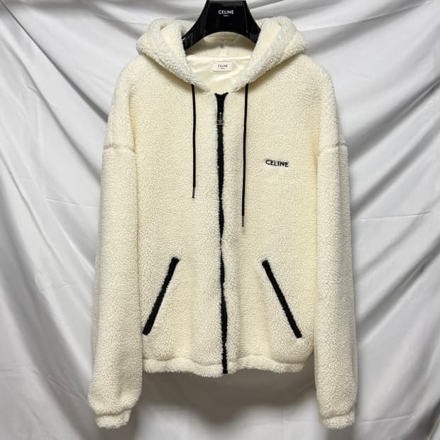 [새상품/M] 셀린느 오슬롯 플리스 후드 후리스 자켓 화이트