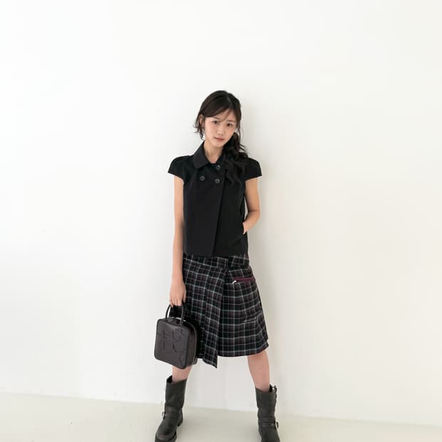 yinandyang Wrap pleats skirt, checked