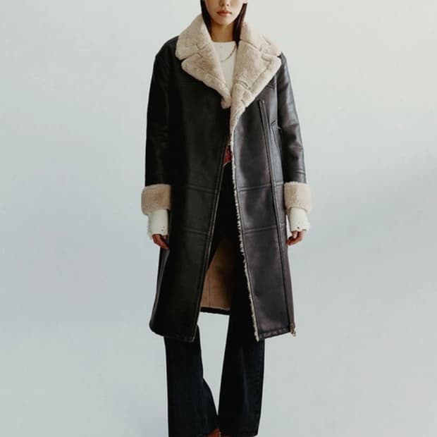 랭글러 우먼즈 하이넥 롱 무스탕 자켓 브라운 M