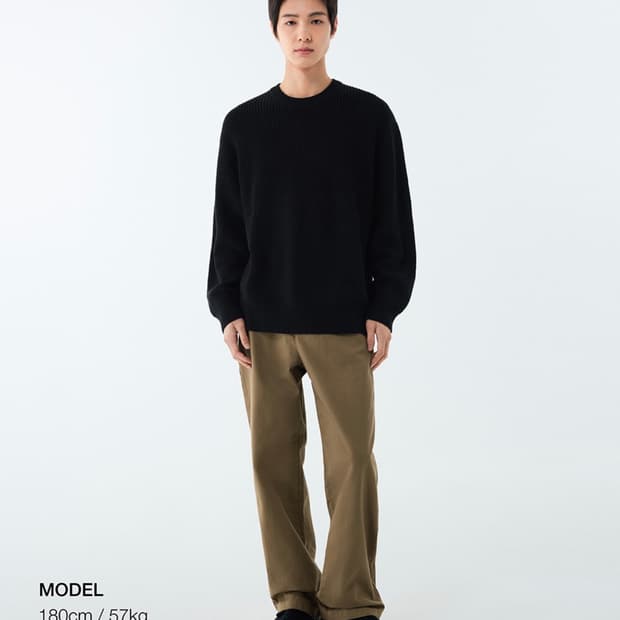 무신사 스탠다드 코튼 리브드 크루넥 니트 (블랙, L)