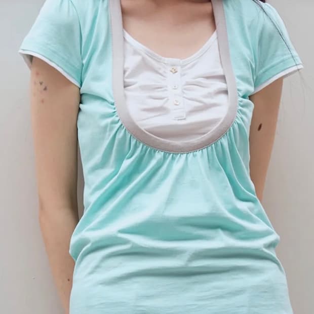 오피쉬 Shirring U neck T-shirts (Mint)