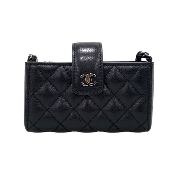 샤넬 퀼팅 캐비어 CC 은장 미니 폰홀더백